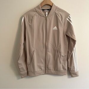 Adidas Beige unisex classic three stripes zip front Track Jacket size S EUC!